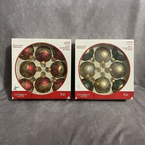 Celebrate It Christmas Noel Boxed Glass Ornaments Beaded Glitter Set Of 16 Total